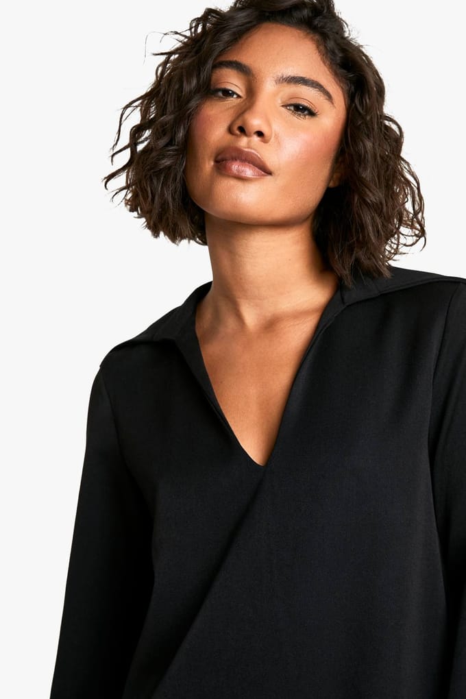 boohoo Dames Hoge kraagdetail geweven getailleerde shiftjurk | Zwart | Maat: 36