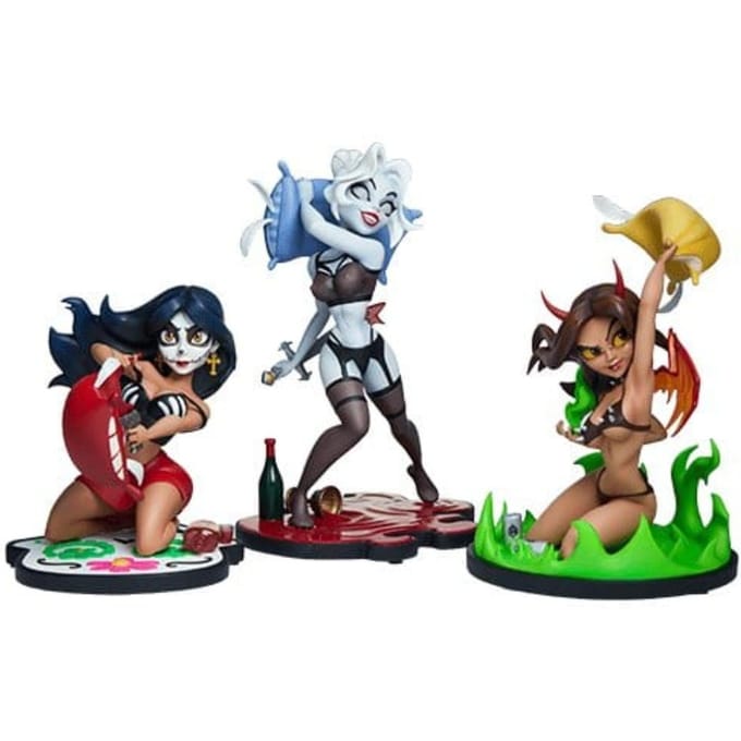 Sideshow Coffin Comics Designer Statues Set Sleepover In Hell