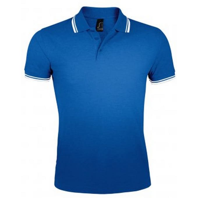 SOLS Heren Pasadena getipt korte mouw Pique Polo Shirt (Koninklijk/Wit)