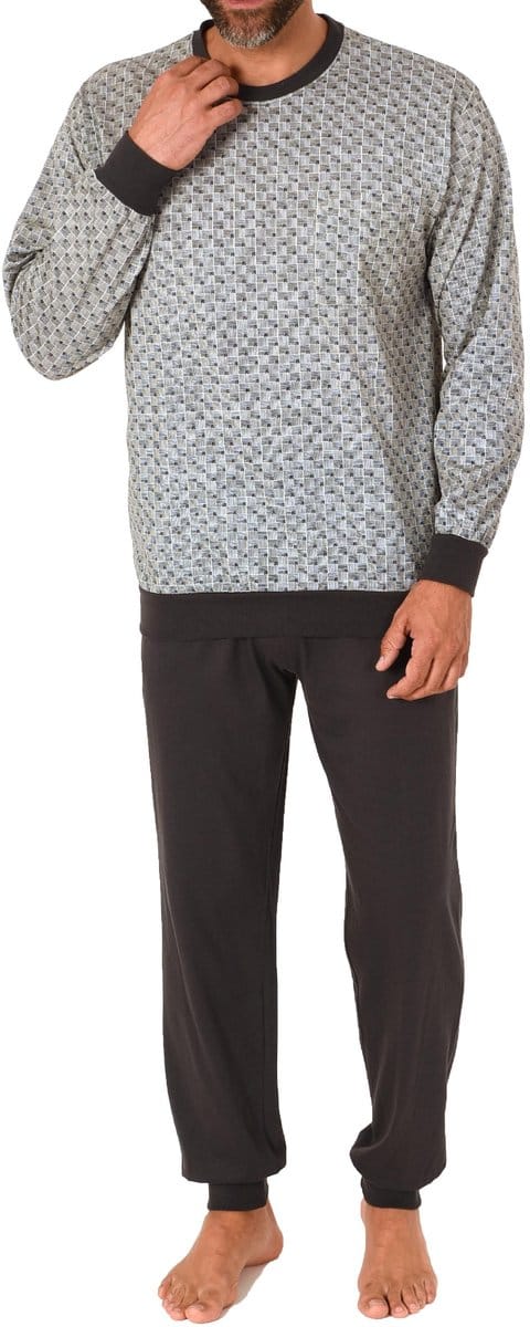 Herenpyjama met lange mouwen, manchetten en elegante minimale print