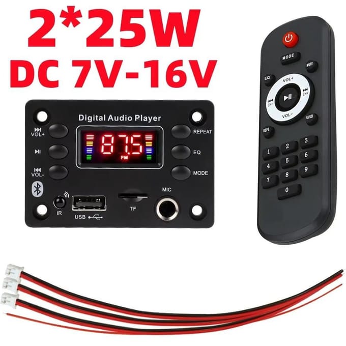 DC 5V-12V Bluetooth 5.0 MP3 WMA WAV APE Decoder Board Auto handsfree audiomodules Microfoon USB TF FM-radio MP3-muziekspeler Luidspreker DC 7V-16V 50W black