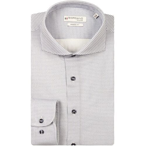 Giordano Overhemd Locarno Soft Brushed Houndstooth Twill Semi Cutaway Collar Navy / male