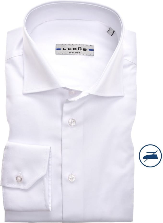Ledub slim fit overhemd - wit twill - Strijkvrij - Boordmaat: 39