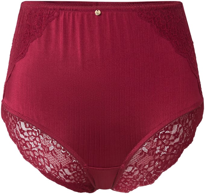 Ulla Popken - Dames - Maxislip satijn achterzijde kant - Wijnrood - Maat 54+
