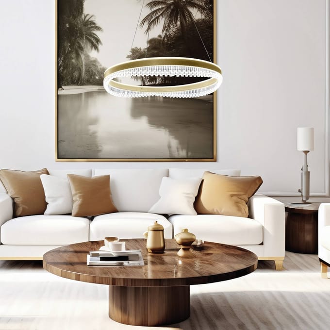 Milagro Lighting LED hanglamp Preciosa, goud/kristal, acryl, Ø 60 cm