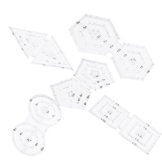 Ensemble de 5 règles de patchwork DIY manuel double rond pentagone hexagone triangle outil de couture white