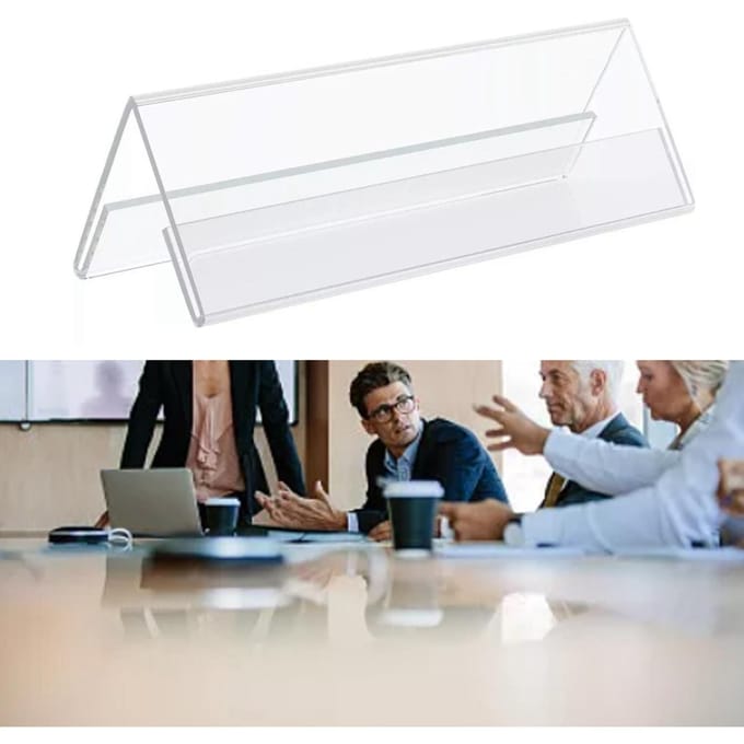 5 Pièces Porte-Cartes de Visite Double Face Transparent Base en V Porte-Cartes de Nom pour Fête Réunion Mariage gray