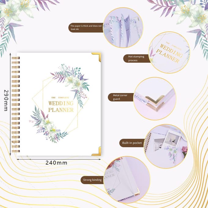 Bruiloftplannerboek voor de bruid Bruiloftplanner met 5 tabbladen 11,4 x 9,4 inch wit
