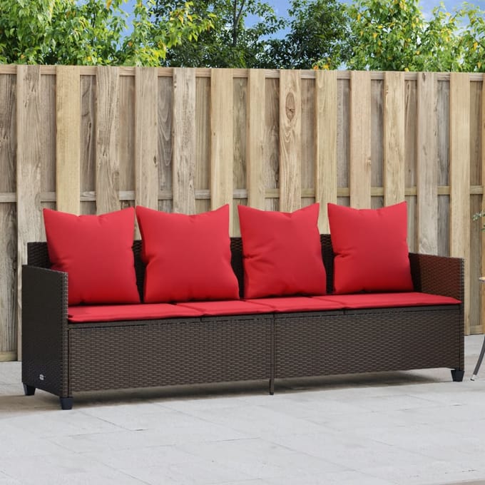 vidaXL - Ligbed - met - kussens - poly - rattan - bruin