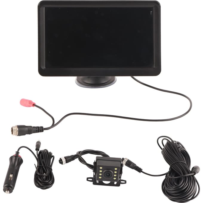 Caméra de recul pour véhicule avec moniteur 7 pouces 8 lumières infrarouges Étanche IP69K Angle de vision de 130 degrés pour voiture Camping-car Camion SUV black