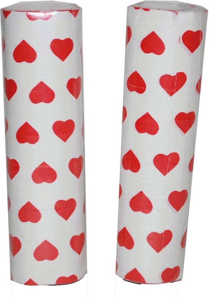 Serpentine met hartjes - rood-wit - 2 rollen