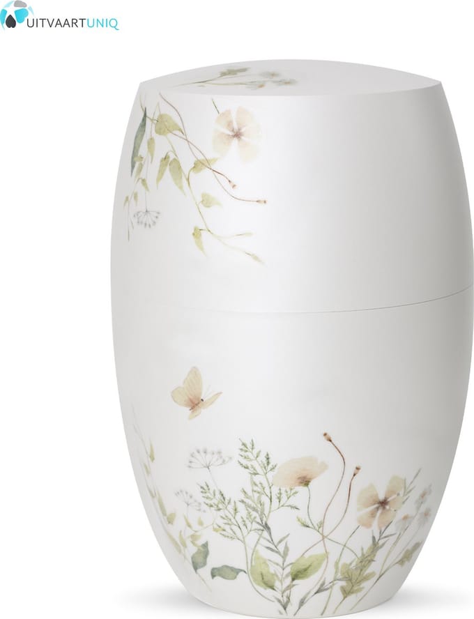 Urn glanzend wit bloemenweide oranje - bio