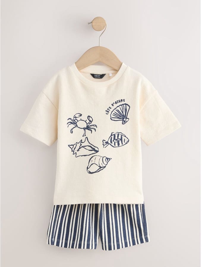 Next - Jongens - Set met T-shirt met korte mouwen en korte broek - Wit