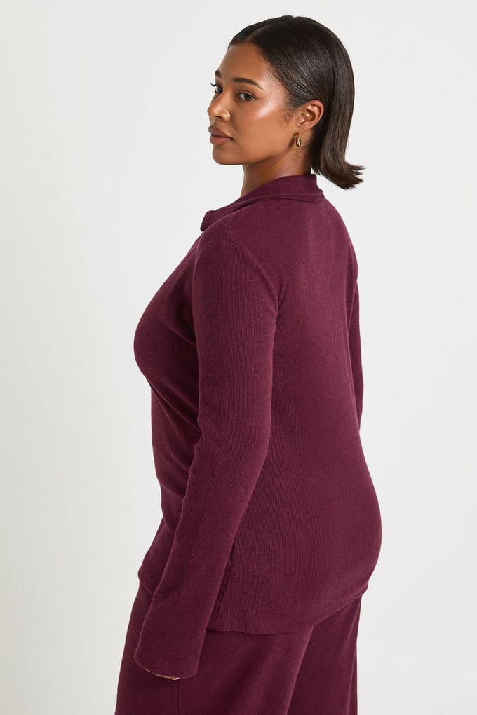 boohoo Dames Plus button-down kraagtop | Bordeaux Rood | Maat: 44