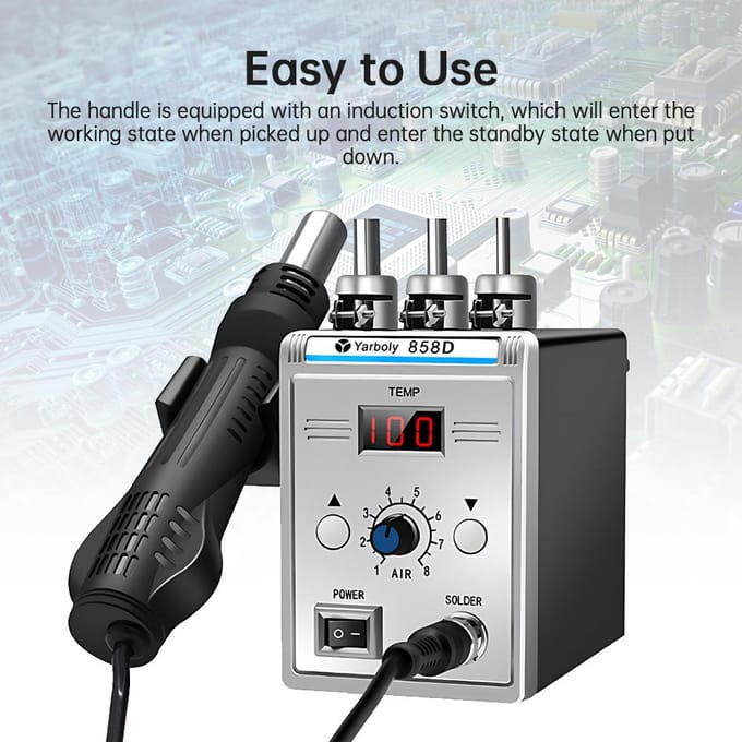 858D Soldeerstation met heteluchtpistool en 3 mondstukken Digitaal LCD-scherm 700W Soldeerboutset EU plug