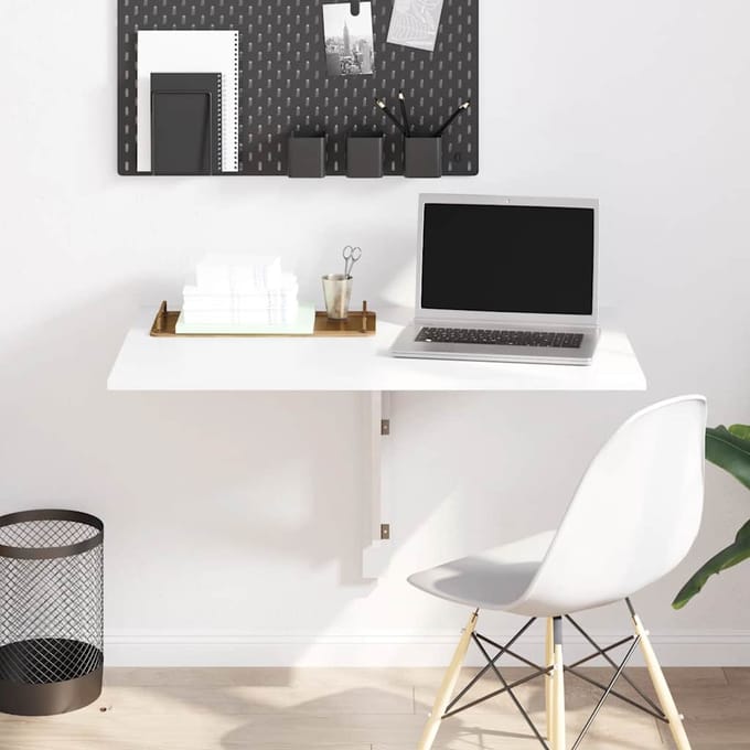 vidaXL Wandtafel inklapbaar 100x60x56 cm bewerkt hout hoogglans wit