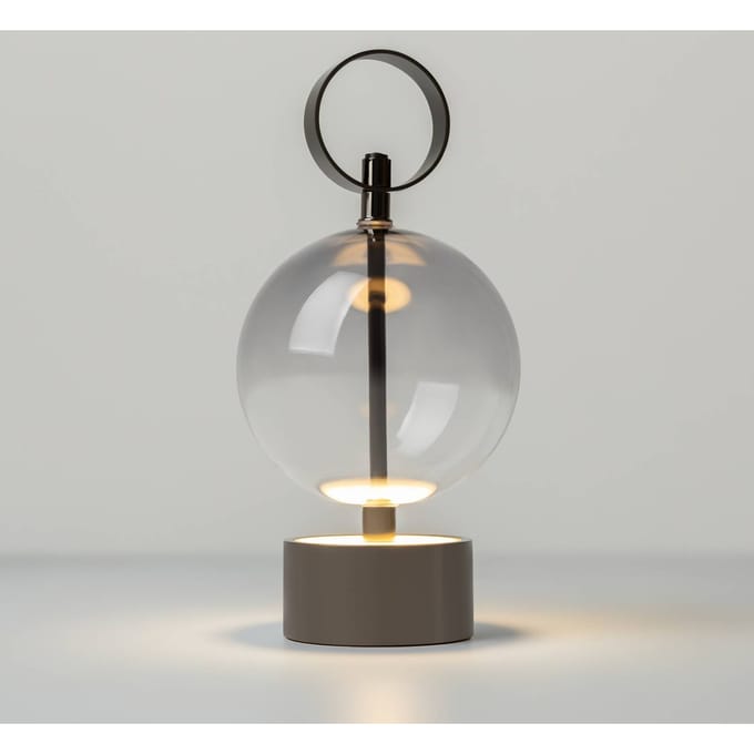 Maytoni LED tafellamp op accu DOUBLE MOON, rookgrijs, hoogte 25 cm, glas