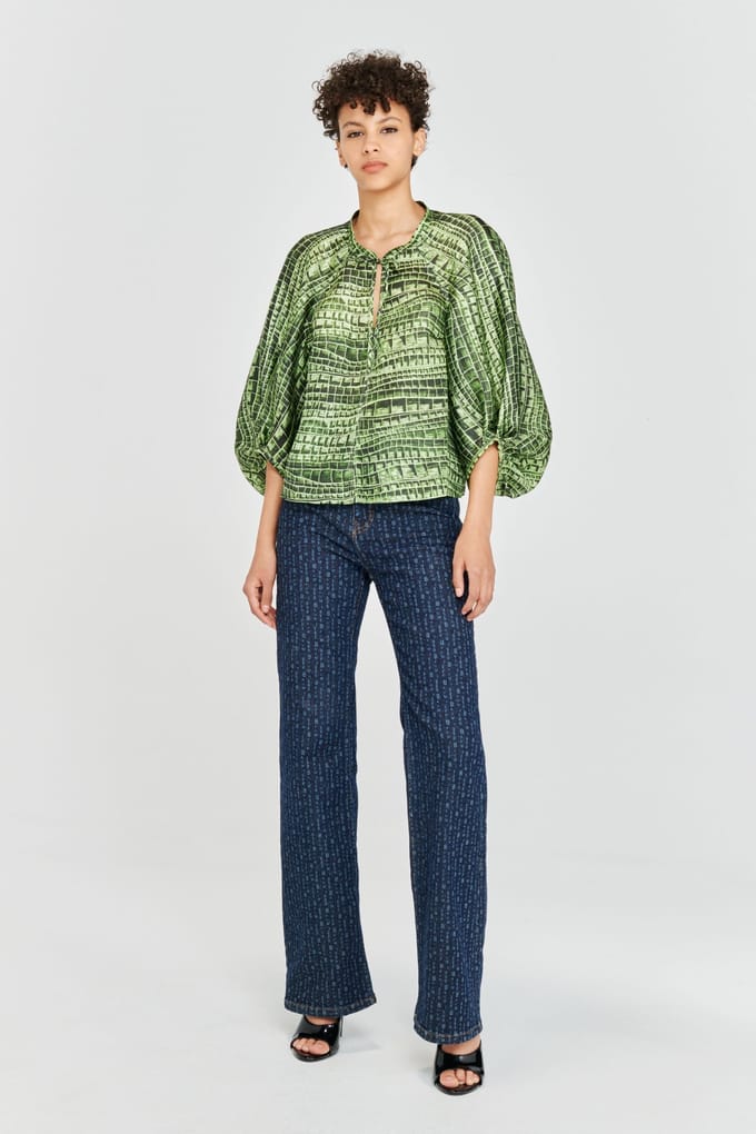 Baum und Pferdgarten Martha Blouse Green Reptile Größe: 40 | Longsleeves Outlet | Damen | Grün