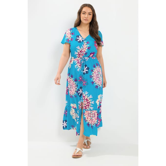 Yours Blauwe Jurk Met Blokprint Size 42