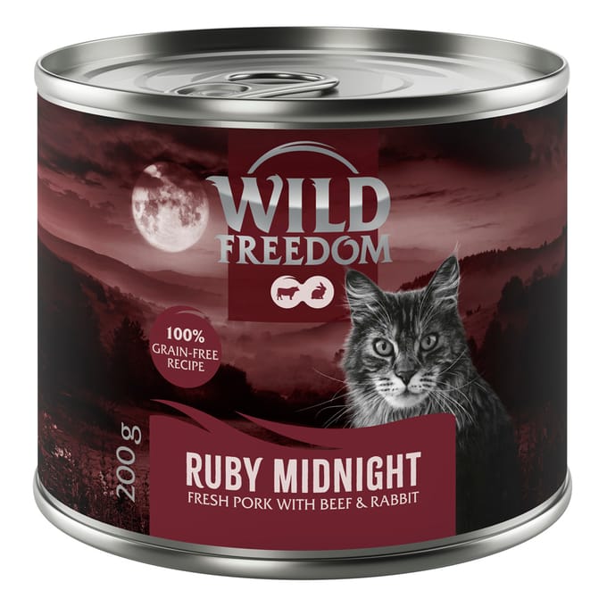 6x200g Wild Freedom Red Meat Ruby Midnight Varkensvlees, Rund Konijn natvoer voor katten