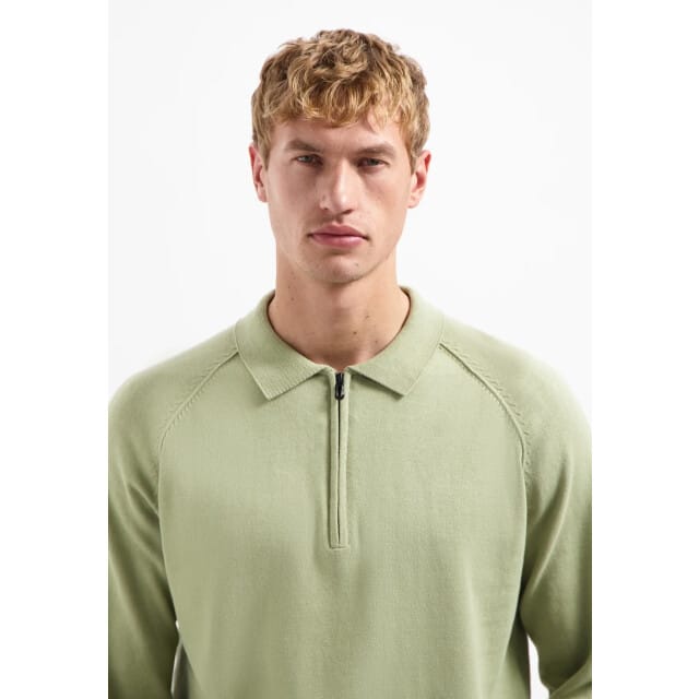 No Excess Pullover Polo Half Zip Solid Light Moss Size: L | Sweaters Outlet | Heren | Groen