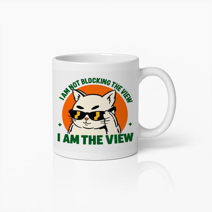Grappige Kat “I Am the View” Mok – Coole Kat met Zonnebril Design – 330 ml Koffiebeker