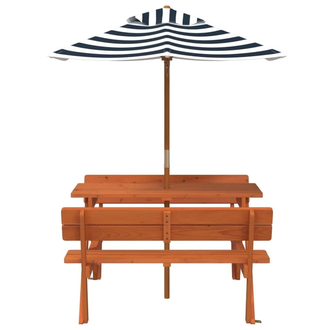 vidaXL - Picknicktafel - voor - 4 - kinderen - met - parasol - massief - vurenhout