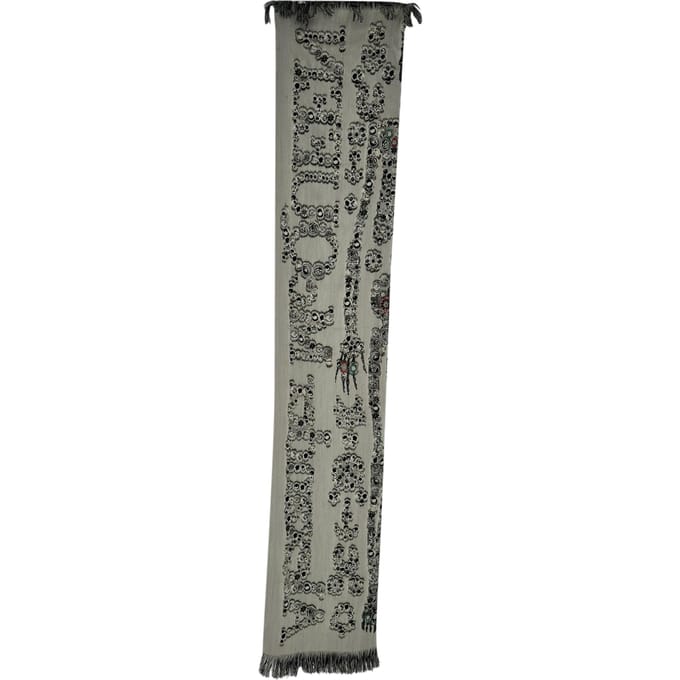 Alexander Mcqueen Geprinte Fringed Sjaal in Grijze Wol