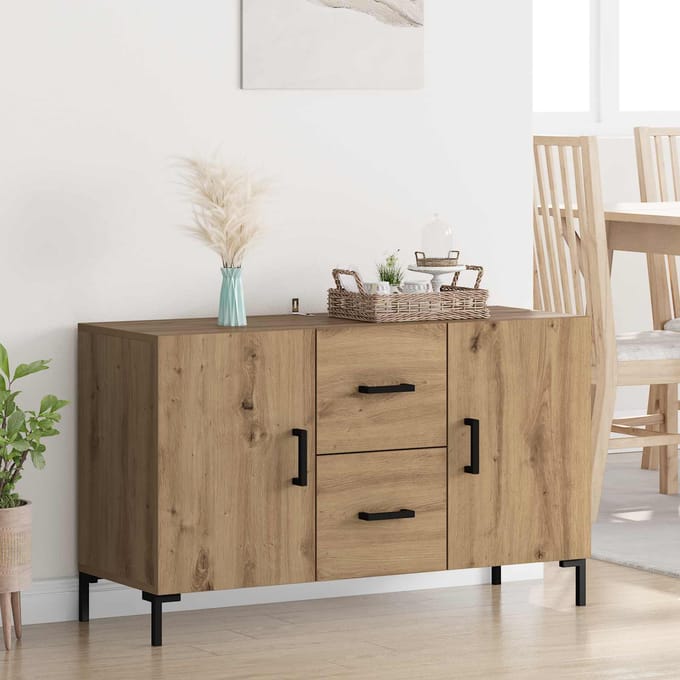 vidaXL - Dressoir - Artisan - Eiken - 100 - x - 36 - x - 60 - cm - Bewerkt - hout