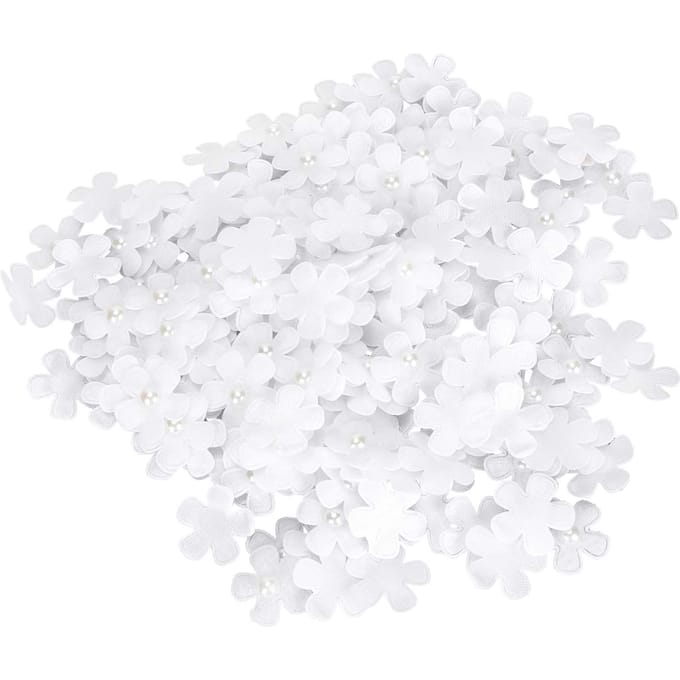 200 Pièces Fleurs Fait Main Blanches Cinq Pétales Perle Strass DIY Accessoires Cheveux Artificiels white