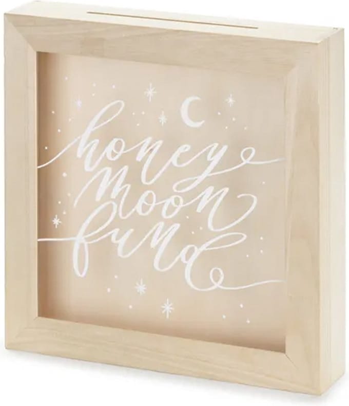 Partydeco - Geldbox Hout (30 x 30 x 6 cm) - Honeymoon Fund