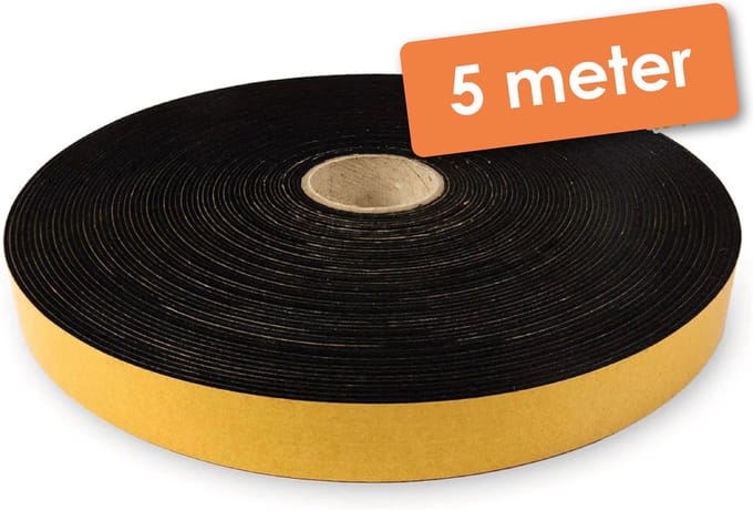 Zelfklevend Vilt / Plakvilt op Rol - Zwart - Lengte: 5 meter - Breedte: 20 mm - Dikte: 1.5 mm