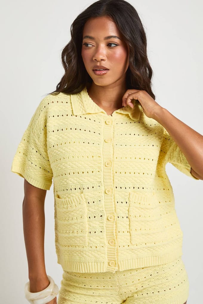 boohoo Dames Gehaakte Gebreide Shirt En Short Set | Boter | Maat: Medium