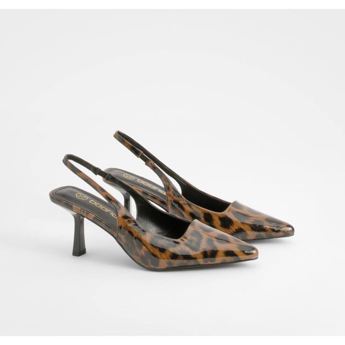 boohoo Dames Leopard Low Stiletto Slingback Courtschoen | Luipaardprint | Maat: 37