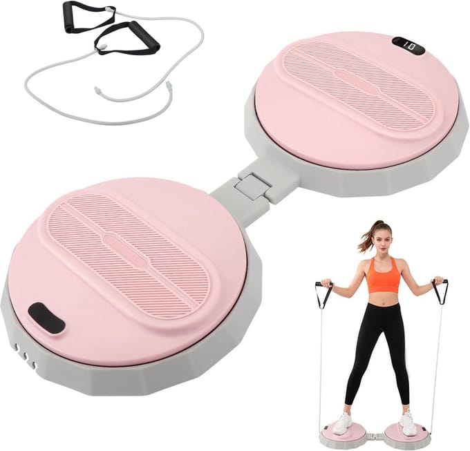 Inklapbaar Twist Board - Balans Draaiplaat - Taille Trainen - Met Stappenteller - 400 kg Draagkracht - Roze