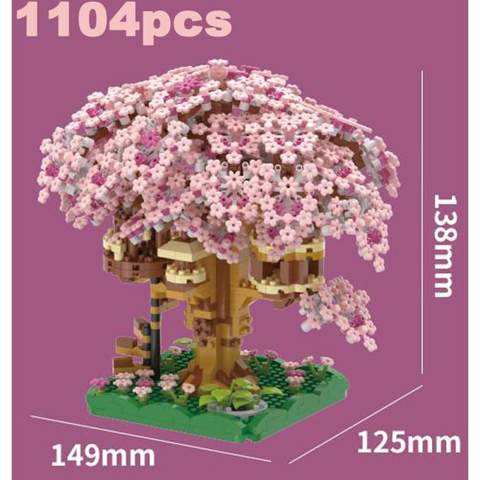 Doe-het-zelf Verkleurende Kersenbloesem Bloesem Roze Boomhut Trein Assemblage Bouwstenen Klassiek Model Bakstenen Sets Kind Jongen Meisje brown