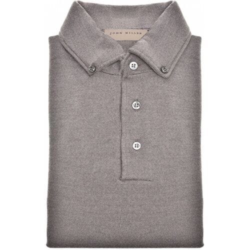 John Miller Trui Merino Button-Down Polo Midden Bruin / male