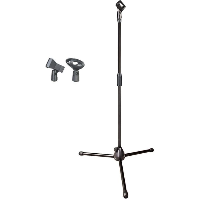 Microfoonstandaard Verstelbaar Mic Vloerstatief met Klem voor Zingen Podiumoptreden Dubbel Dual Microhphone Clip gray