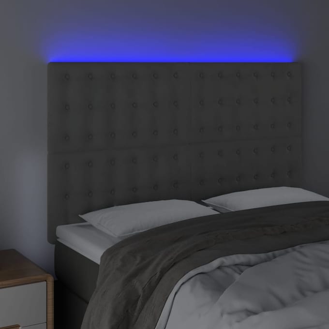 vidaXL - Hoofdbord - LED - 144x5x118/128 - cm - fluweel - lichtgrijs