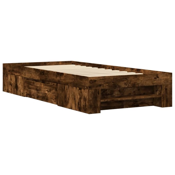vidaXL - Bedframe - zonder - matras - hout - gerookt - eikenkleurig - 75x190 - cm