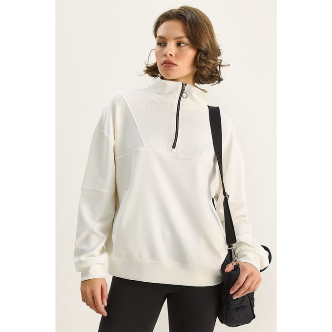 Relaxed Fit Ritskraag Gebreide Sweater