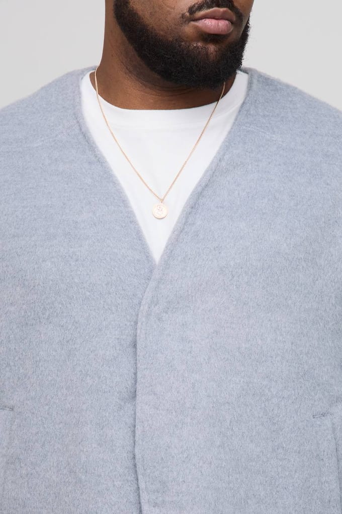 Plus kraagloze jas in wollook met boxy smart design | Grey | Size 2XL