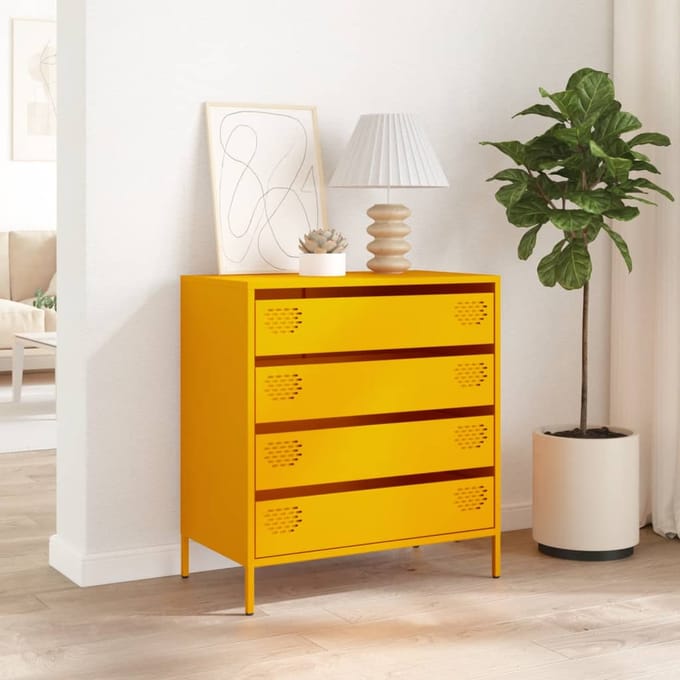 vidaXL - Dressoir - 68x39x73,5 - cm - koudgewalst - staal - mosterdgeel