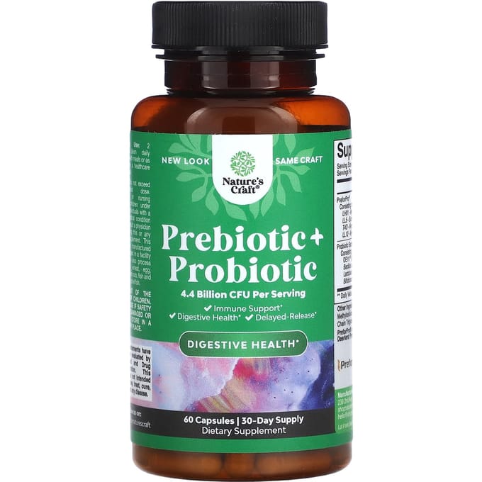 Nature'S Craft, Prébiotique + Probiotique, 2,2 Milliards d'UFC, 60 Gélules
