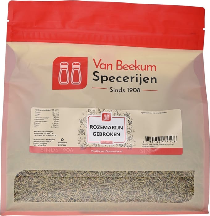 Van Beekum Specerijen - Rozemarijn Gebroken - 700 Gram (hersluitbare stazak)