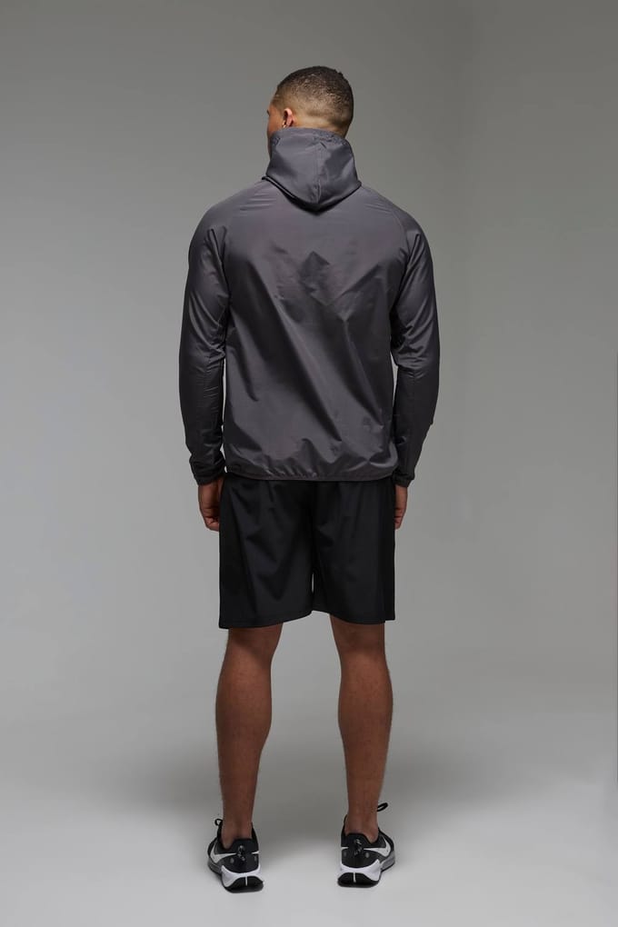 Man Active Gym Regular Fit Windbreaker Jacket | Charcoal | Size 2XL