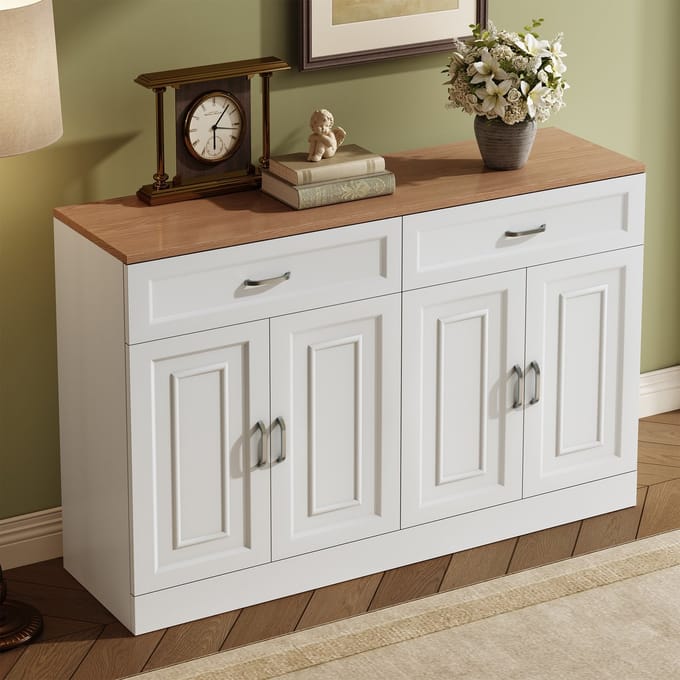 MODENUIT Dressoir - 4 Deuren, 2 Laden, Verstelbare Planken - Woonkamer En Hal - Spaanplaat - 120x35x80,5 cm Wit