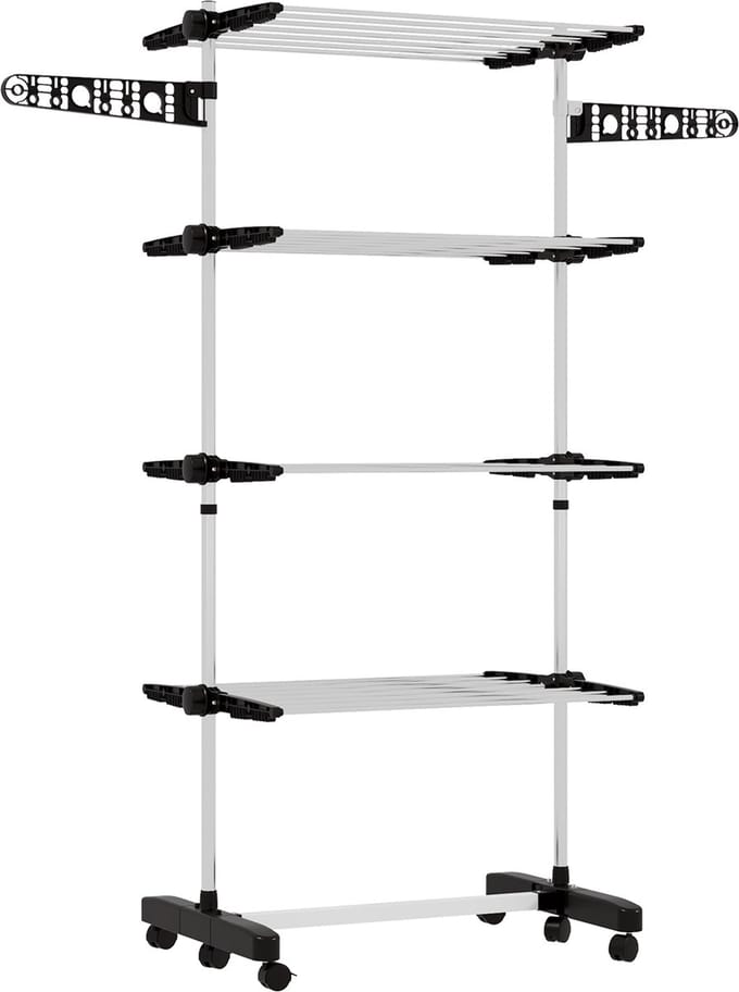 HOMCOM-Wäscheständer-Edelstahl, ABS-142L × 55B × 172H cm-Schwarz