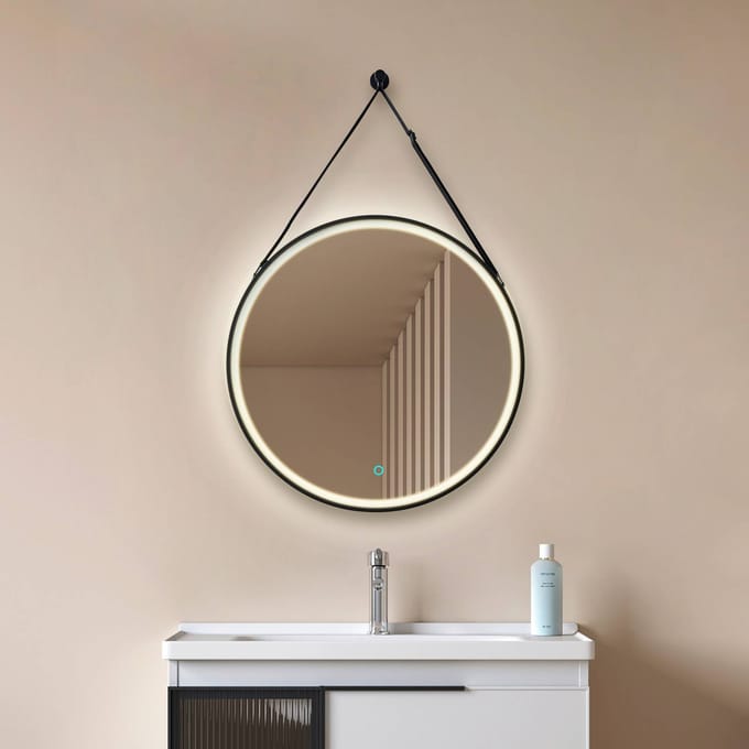 Lucande LED spiegel Lelin, Ø 45 cm, zwart, aluminium, CCT