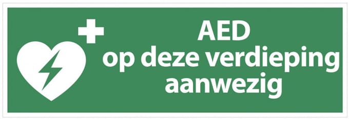 AED op deze verdieping aanwezig tekststicker 450 x 150 mm